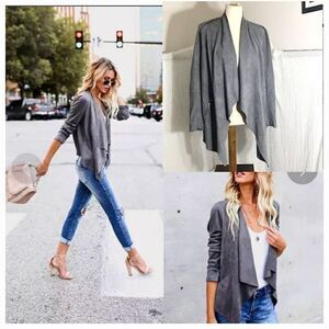 Vakko Sport Gray Draped Open Cardigan Size Large